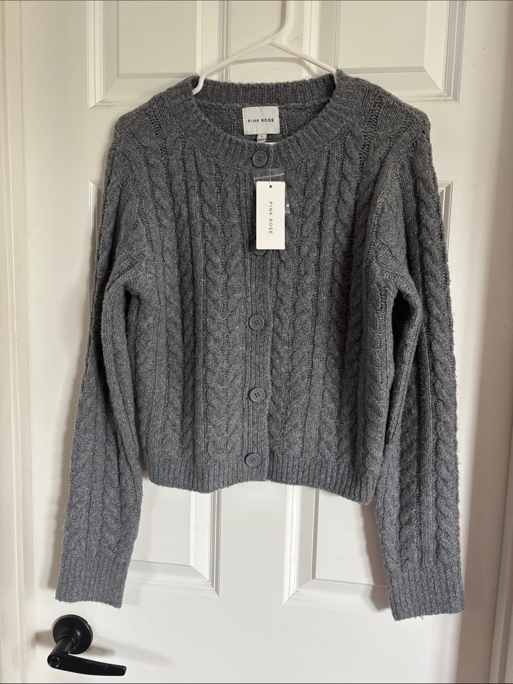 Pink Rose Charcoal Cable Knit Button Cardigan